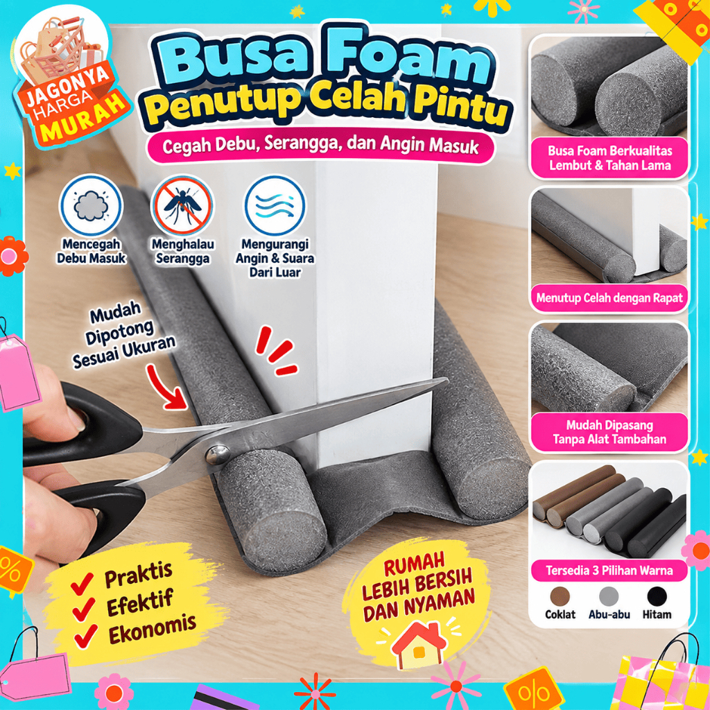 JHM Busa Foam Penutup Celah Lubang Bawah Pintu Penghalang Debu Binatang Kecil Serangga Anti Kecoa