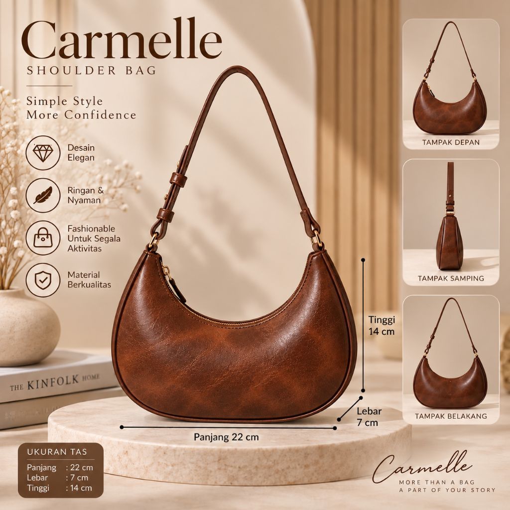 Tas Bahu Wanita Carmelle Half Moon Elegan Tas Selempang Wanita Mini Fashion Casual