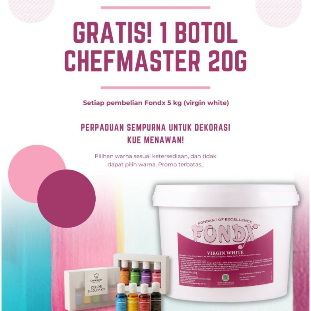 FONDX Fondant Gula Icing Putih 5Kg - Virgin White FREE 1pcs Chefmaster Color ORIGINAL PACK