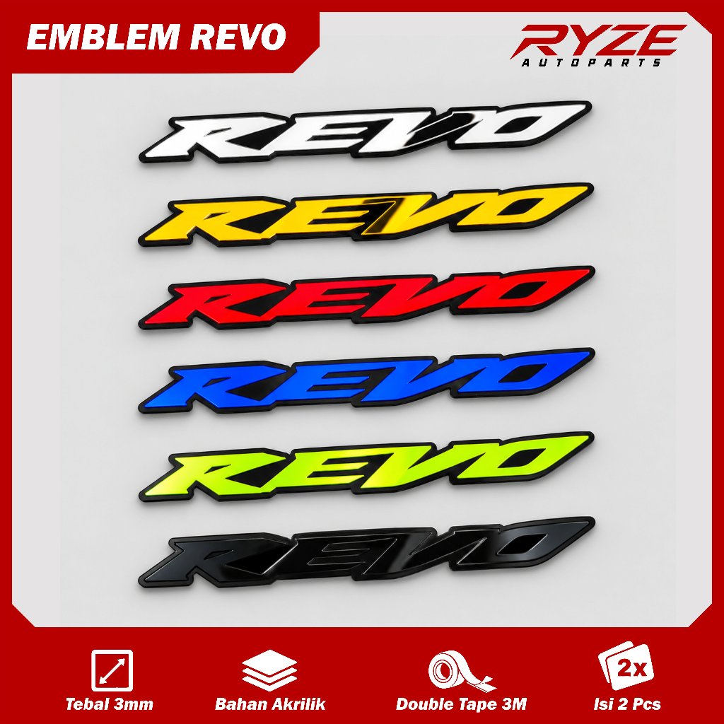 Ryze Emblem Revo 2Pcs Logo Timbul Revo Fit Aksesoris Motor Revo X Absolute Bahan Akrilik