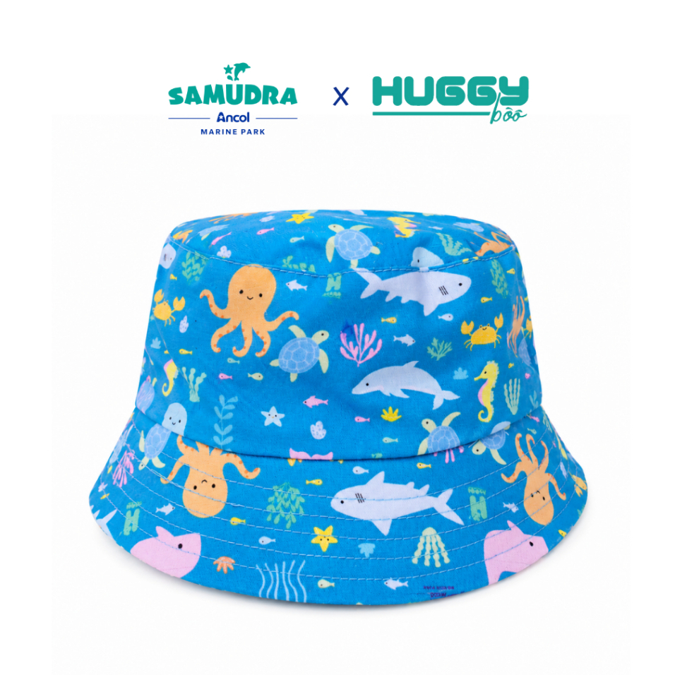 Ancol Topi Bucket Anak Motif Ikan Biru Samudra - Buckethat Blue Fish Samudra by Huggyboo | Official 