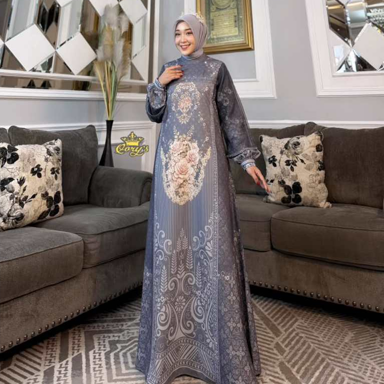 Qorys Premium Standar Gamis Bahan Lady Ice Mix Organza Milky seri 5 warna