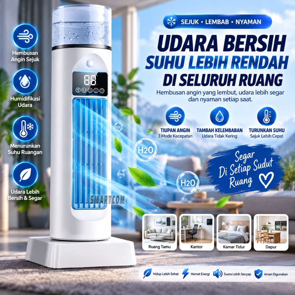 SMARTCOM Tower Fan Kipas Angin Standing Bladeless Air Fan Cooling Pendingin AC portable