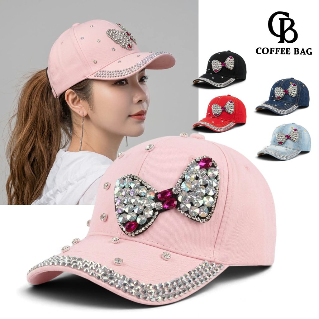 [CB] Topi Baseball Denim Wanita Hiasan Pita Diamond Mutiara Gliter Baseball Cap High Quality TPI-568