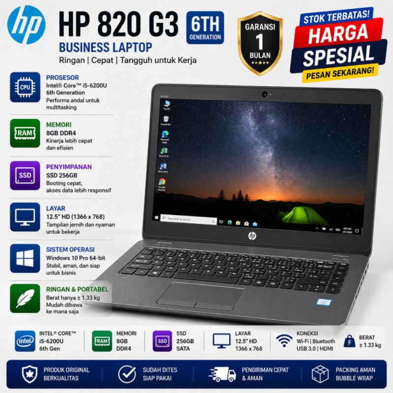 HP Elitebook Probook Second Laptop 820 /12inch 840 /14inch Core I5 I7 RAM 8/16G SSD 256/512 GB Bekas