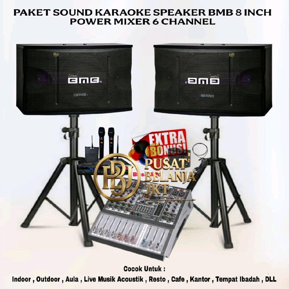 Paket Sound System Live Musik Karaoke Speaker BMB 8 Inch CS 350v Power Mixer 6 Channel Usb Bluetooth
