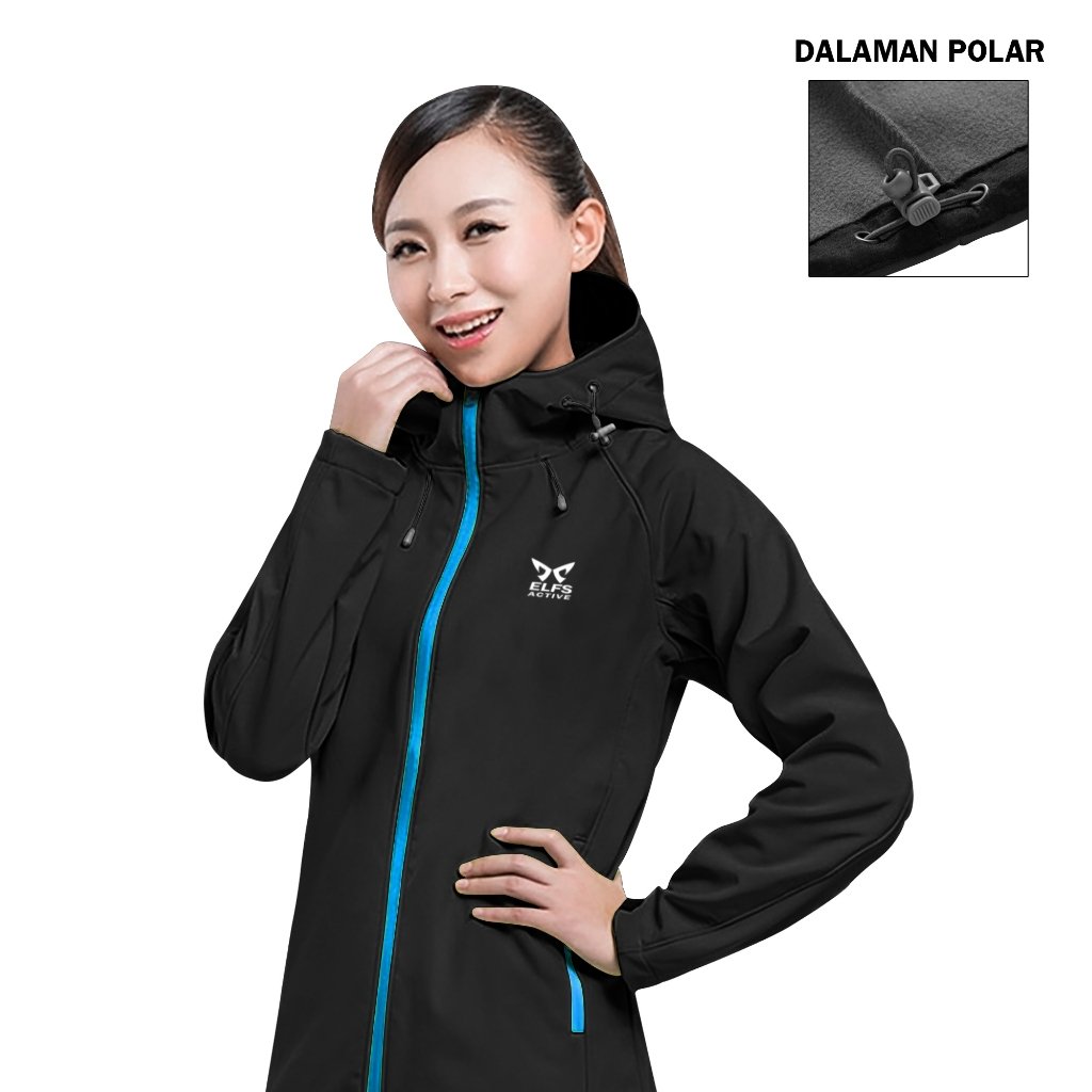 Elfs Active Jaket Hiking Wanita Water Resistant Soft Shell Polar Anti Angin Musim Dingin