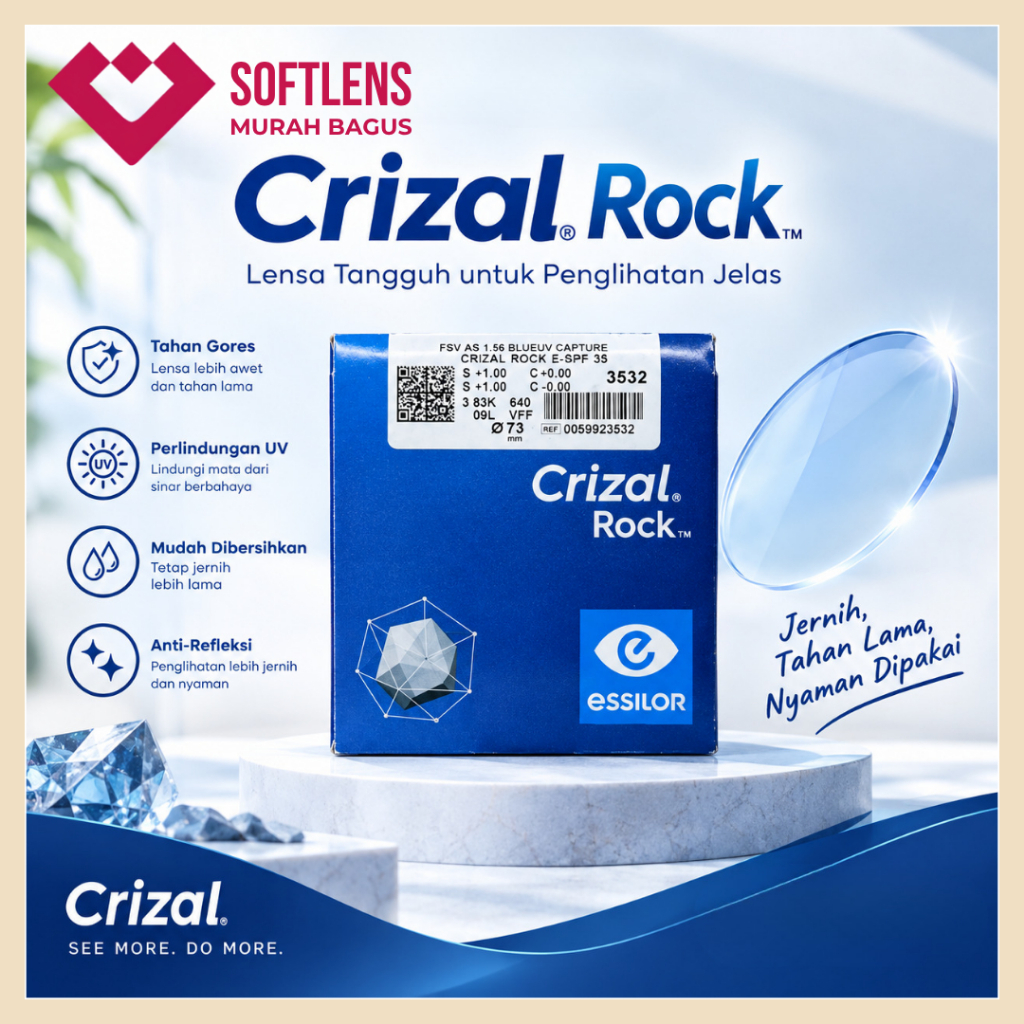 Lensa Kacamata Indeks 1.56 Anti Radiasi Crizal Rock Essilor / Lensa Normal/Minus/Cylinder/plus