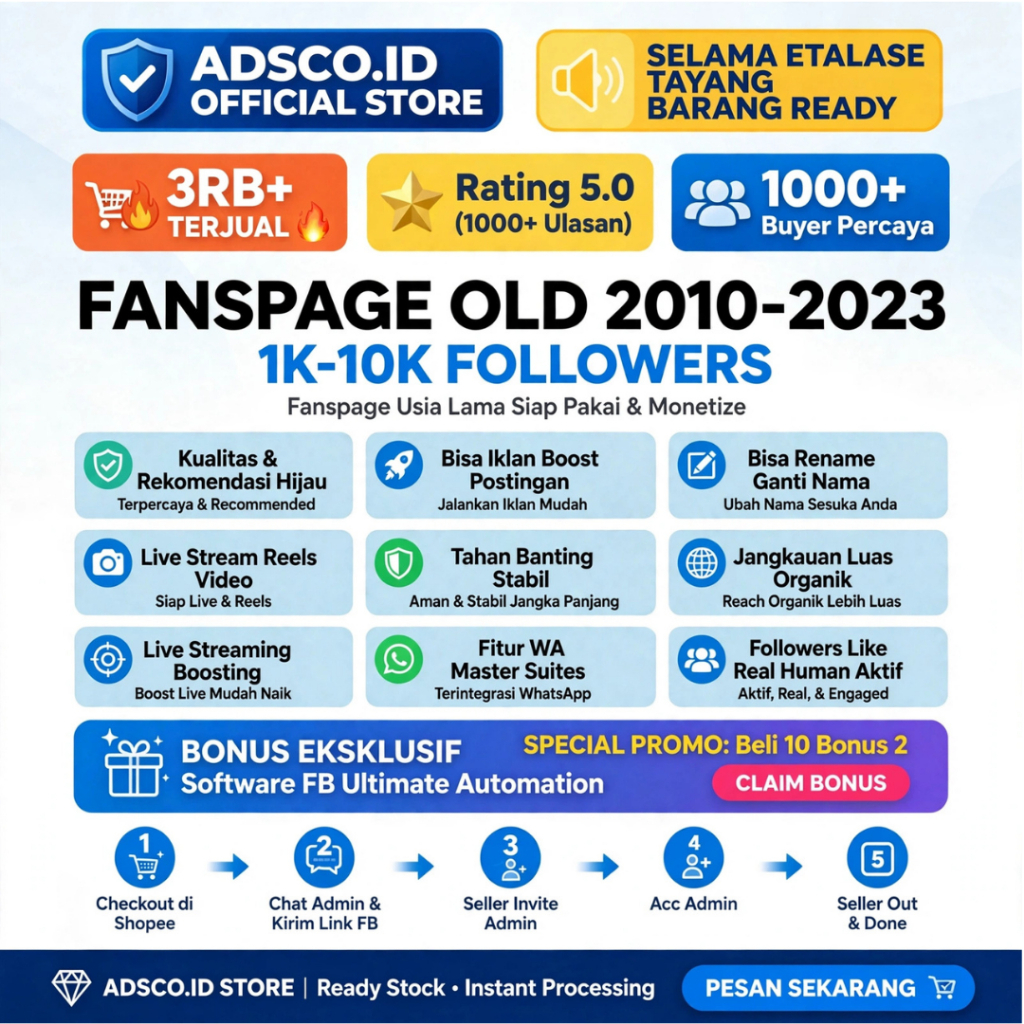 Fanspage Gaming Old 1K-10K Followers Indo Aktif - Live Stream Ready - Garansi - ADSCO.ID