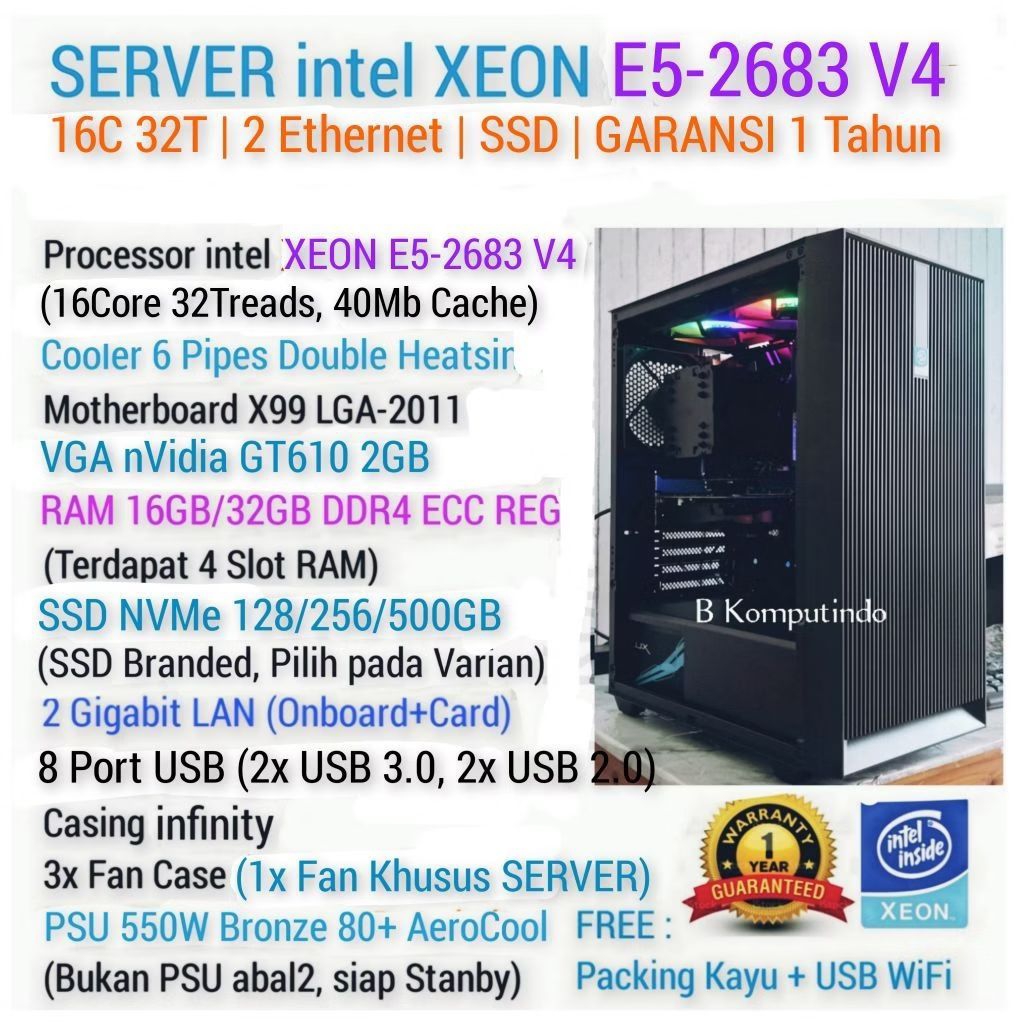 PC SERVER INTEL XEON E5 V4 | RAM DDR4 ECC | SSD | 2 Ethernet | KLINIK SEKOLAH ANBK UNBK CBT PULSA OF