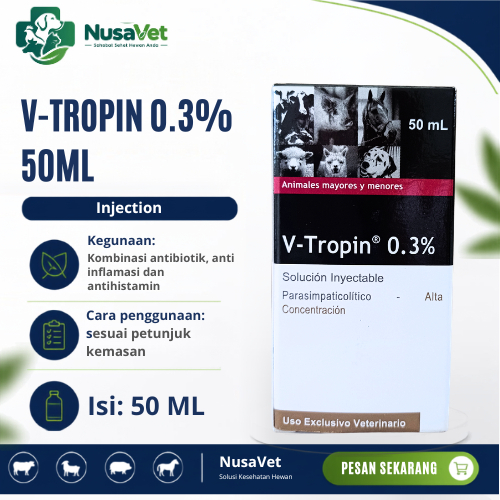 V-Tropin 0.3% Agrovet 50mL - Atropin Antidot Dan Megurangi Kejang Untuk Hewan Ternak - NusaVet