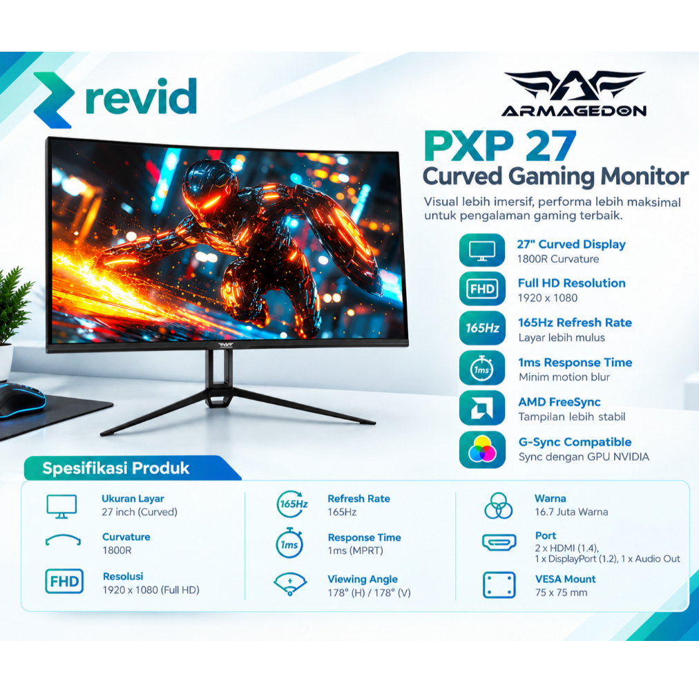 Monitor Armagedon PXP 27-X B (FHD, 240hz, free sync, G sync, flat) IPS