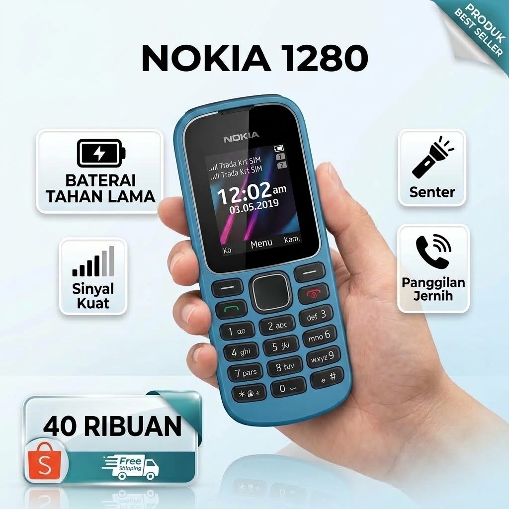 HP Nokia Murah 40 Ribuan Nokia 105 & Nokia 1280 Dual SIM - Baterai Awet, Sinyal Jos, Panggilan Jerni
