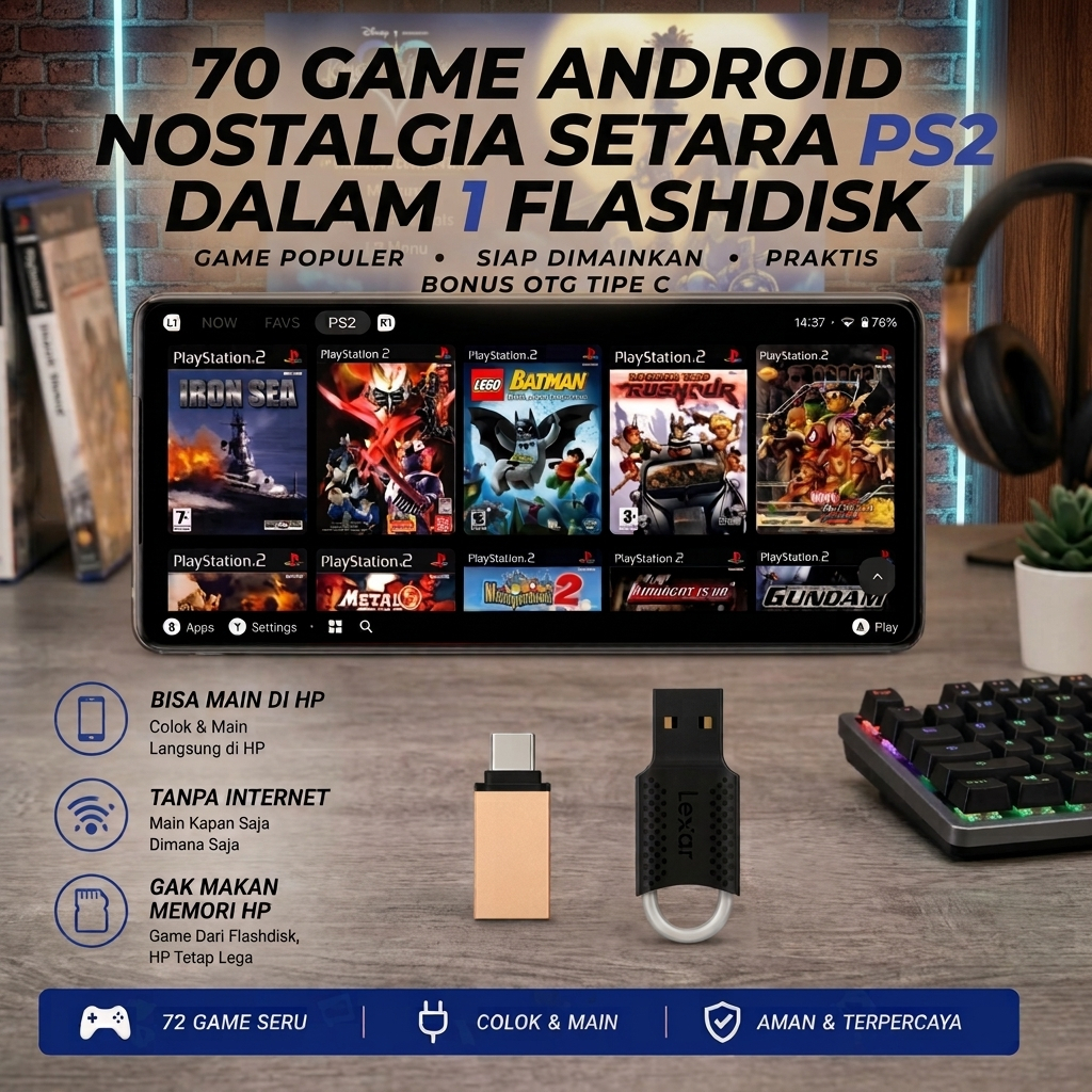 FLASHDISK GAME ANDROID ISI FULL GAME PS 2 BEBAS REQUEST TOTAL 70 GAME DIDALAM FLASHDISK 64 GB