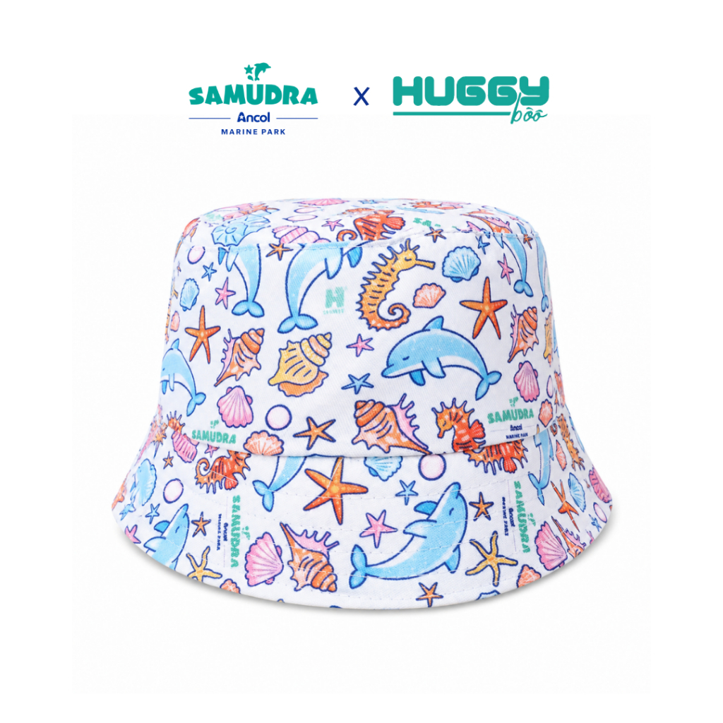Ancol Topi Bucket Anak Motif Kerang Putih Samudra - Buckethat White Shell Samudra by Huggyboo | Offi