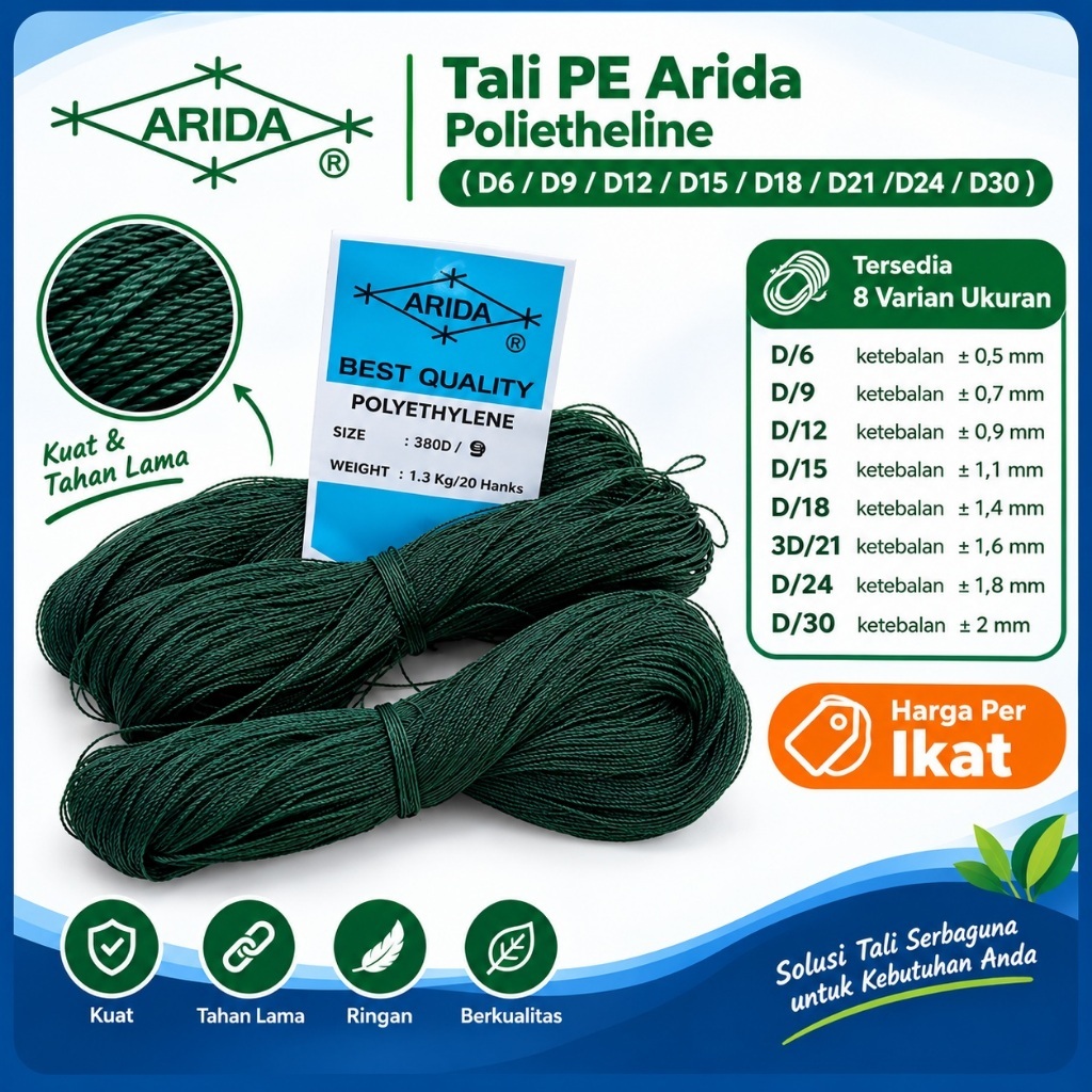 Tali Benang PE Arida  Per Ikat Serbaguna D6/ D9/D12/D15 /D18 /D21 /D24/D30 Termurah (Eceran )