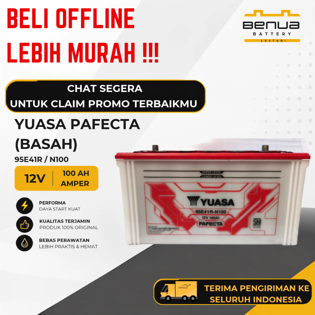 Aki Yuasa PAFECTA BASAH 95E41R / Aki N100 / Aki N 100 / Aki Truk 12V 100Ah Original Yuasa