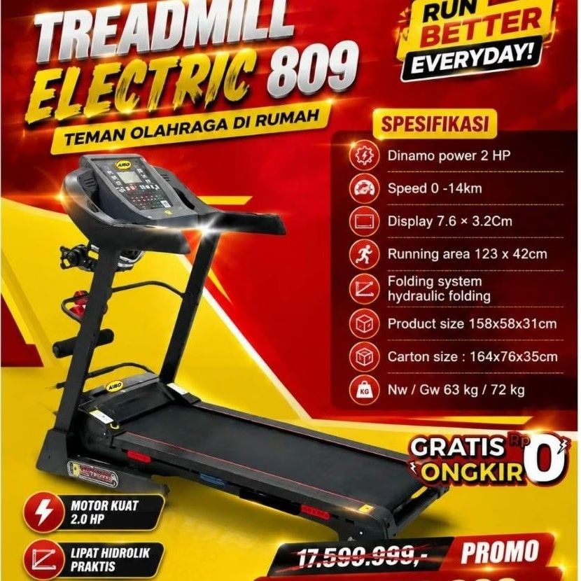 AIBO FITNESS & HEALTH BANJARMASIN/ Ready Stock/ Treadmill Elektrik 809/ Promo / Promo Spesial/ Bisa 
