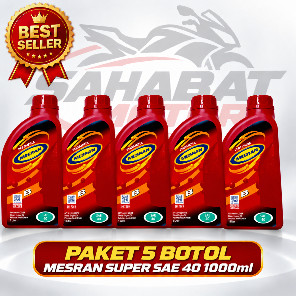 Paket 5 Botol Pertamina Mesran Super SAE 40 1000ml – Oli Mesin API SE/CC