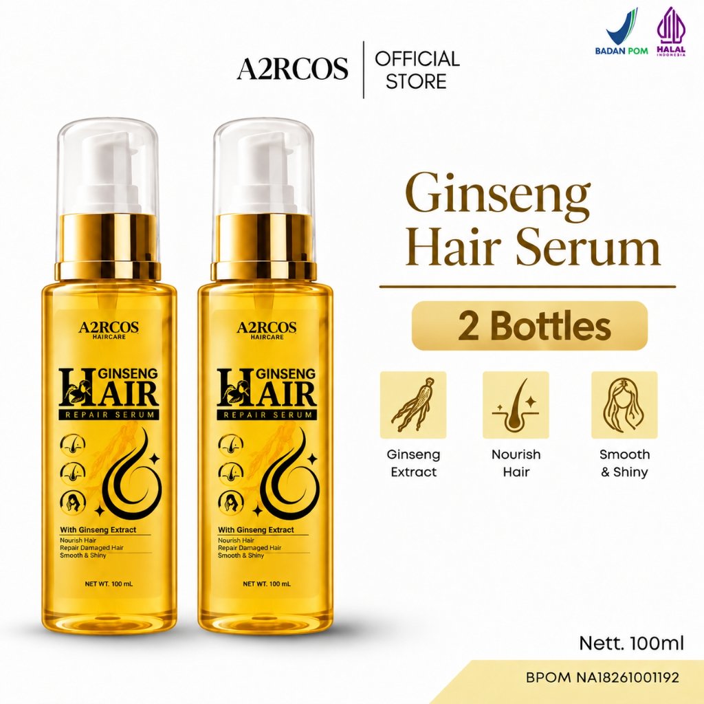A2RCOS Ginseng Repair Hair Serum Set 2 100ml buah Rambut Rontok Perawatan Rusak