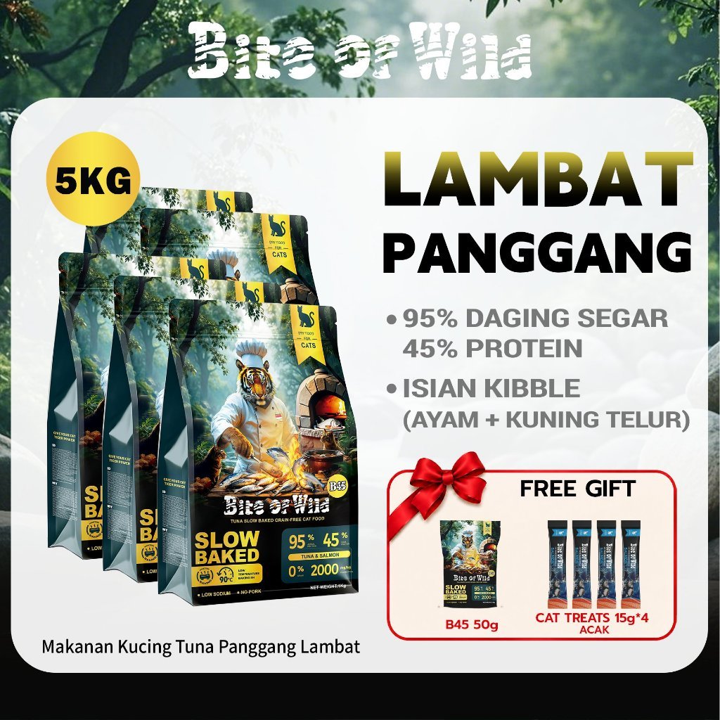 Bite of Wild - Makanan Kucing Kering Catfood Grain free Kombo 5kg P42 dengan toping Salmon/Ayam/Dagi