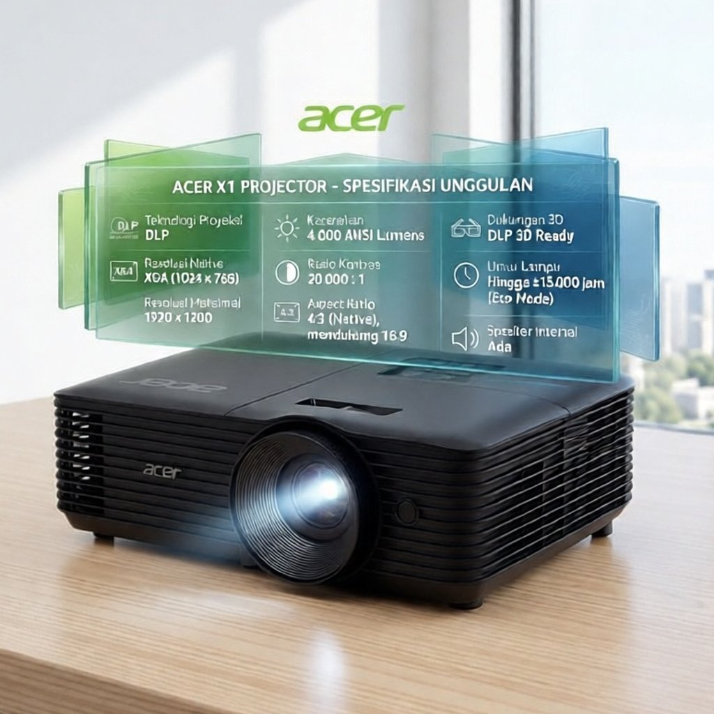 Proyektor Acer X1 DLP Proyektor XGA 4000 Lumens TKDN