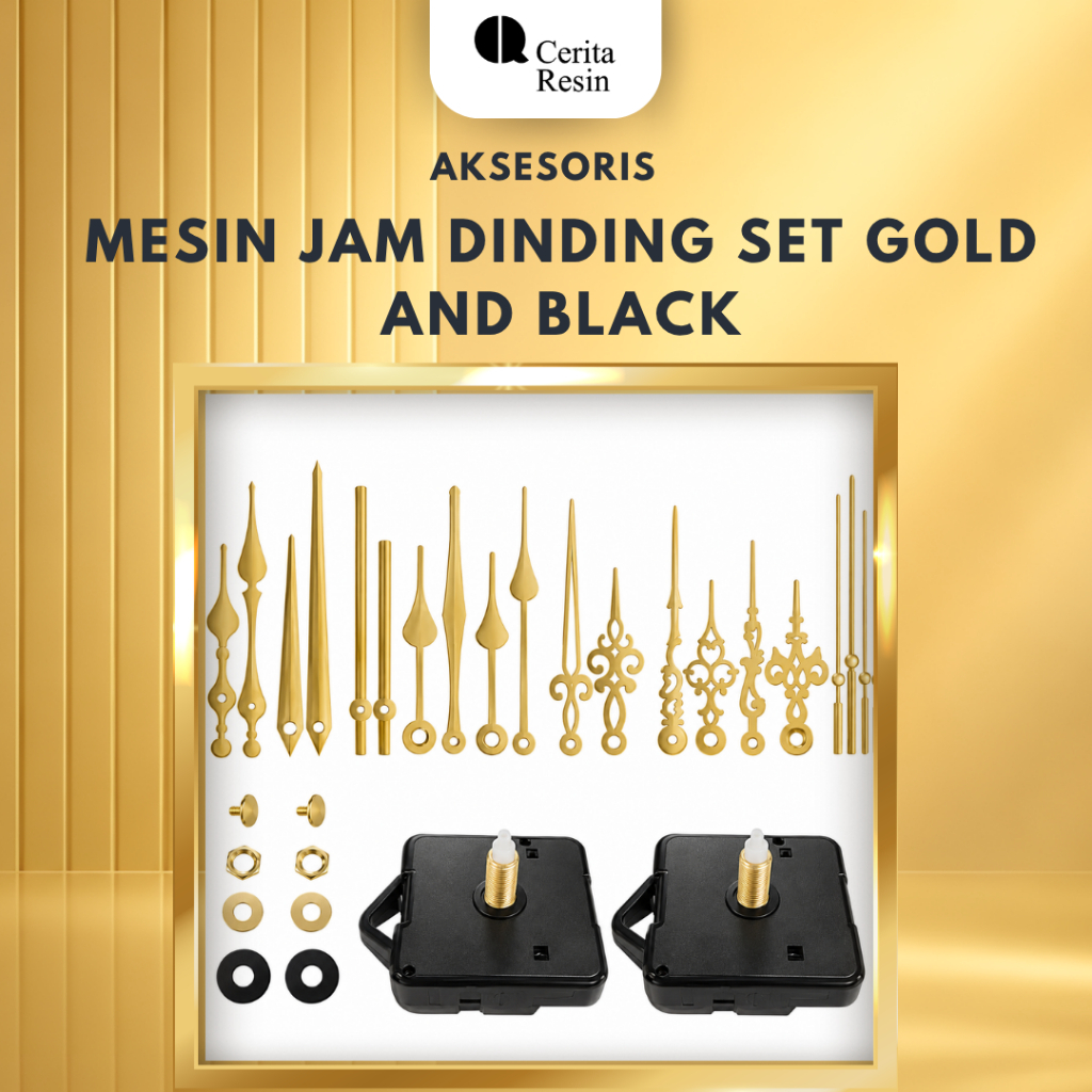 Cerita Resin - Aksesoris Resin Art Mesin Jam Dinding Set Gold and Black