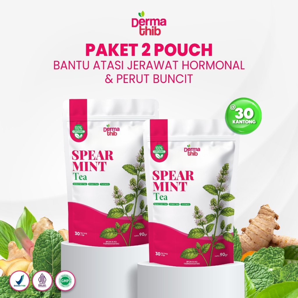 Dermathib - Paket 2 Pouch Spearmint Tea 30 Kantong Teh Premium Herbal Organik Untuk Jerawat Hormonal