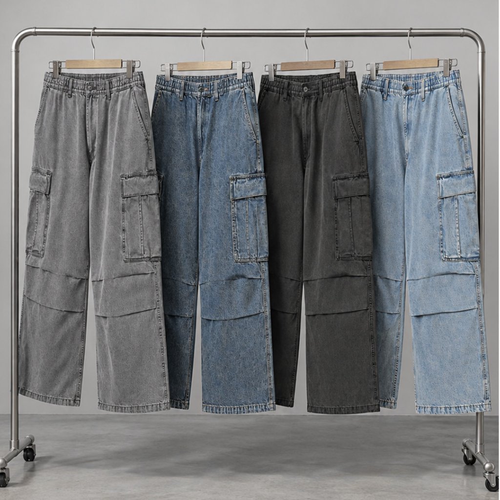 Denim Super Wide Cargo Pants by GU