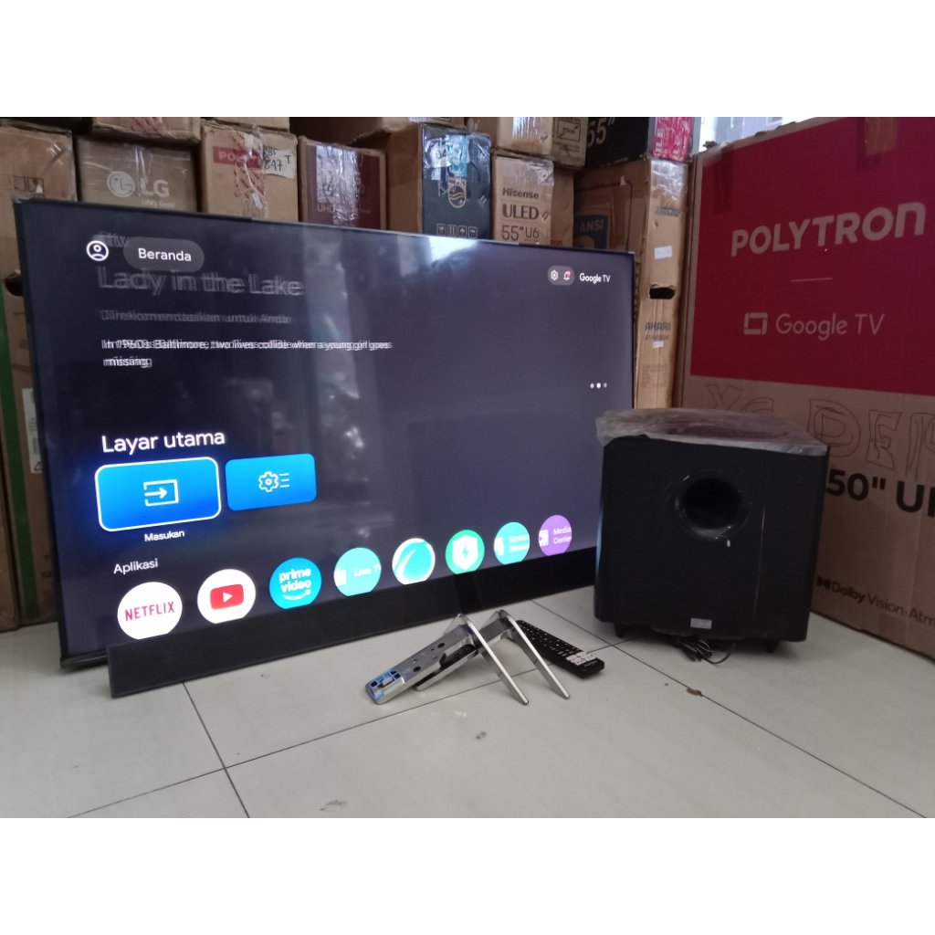 (free packing kayu) POLYTRON GOOGLE TV LED 50 INC SOUNDBAR SUBWOOFER MASIH SEGEL ORI SIAP PAKAI (300