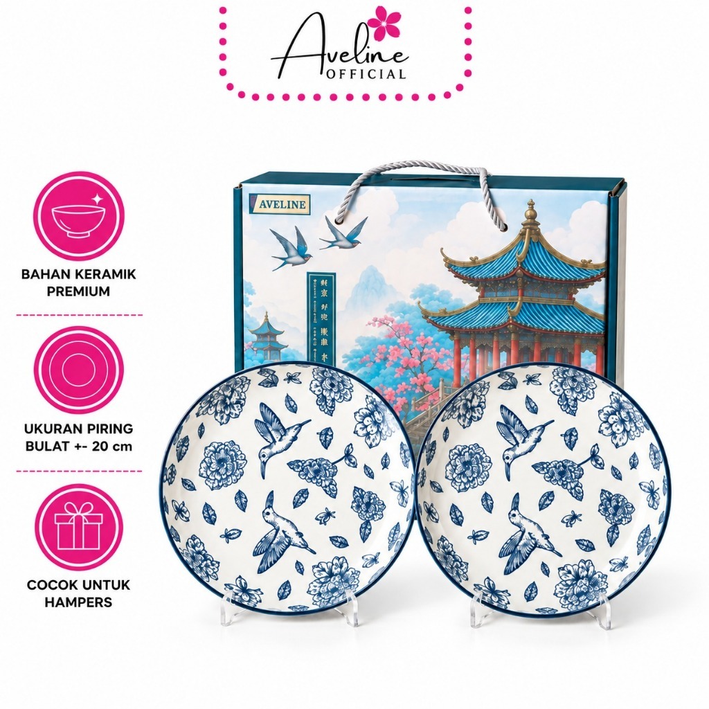 AVELINE Hampers Piring Set isi 2pcs Keramik Vintage Jepang Modern Bulat Piring / Mangkok Set Gift Bo