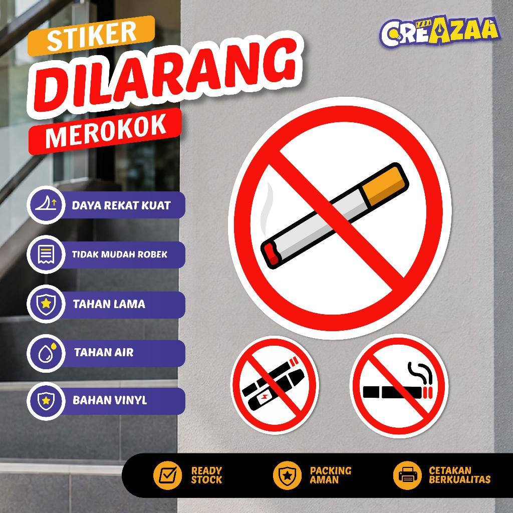 Sticker Dilarang Merokok / No Vaping Bahan Vinyl Tahan Air HD Print Model Lingkaran Bulat - Stiker P