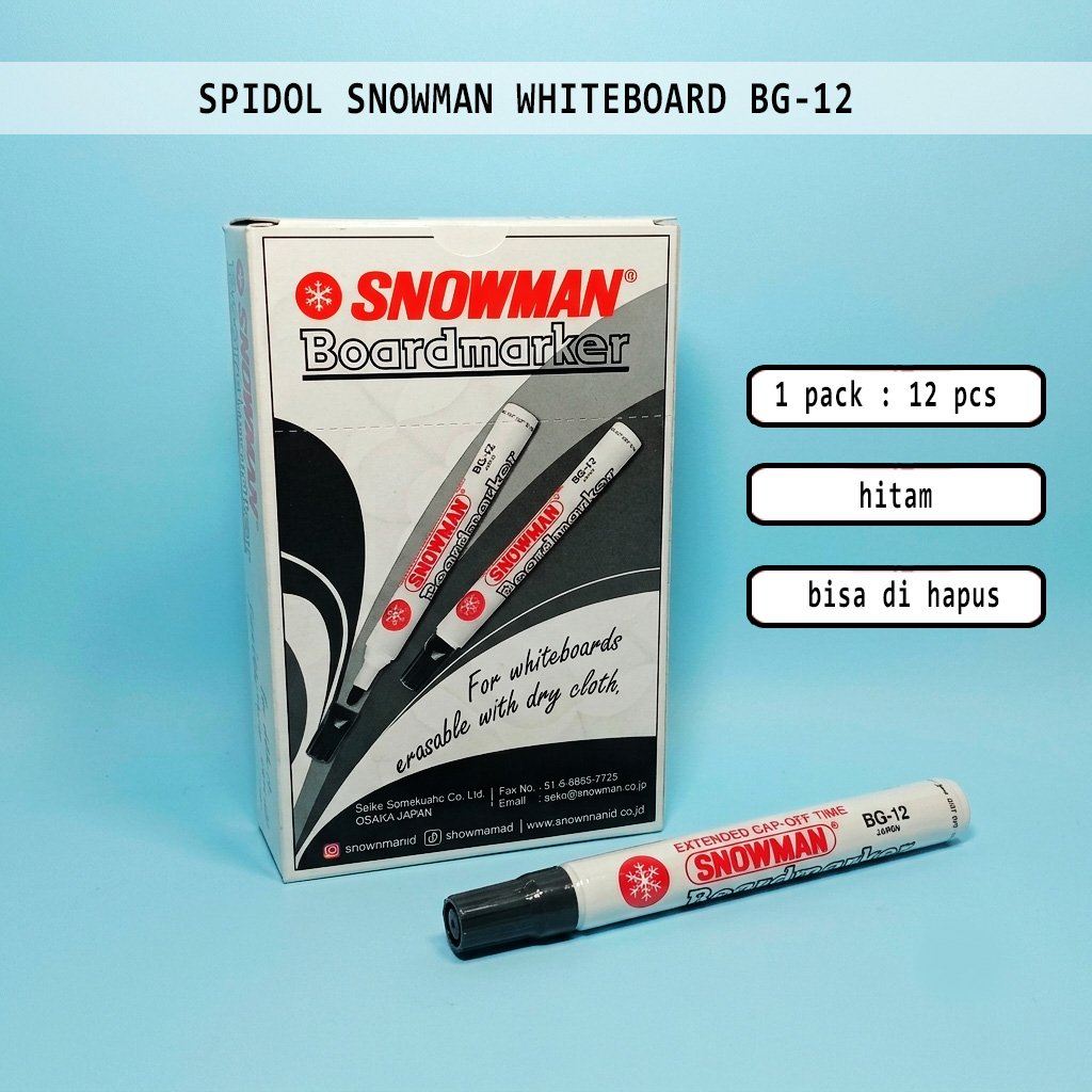 spidol snowman whiteboard bg-12 / bisa di hapus / 1 pack / 12 pcs