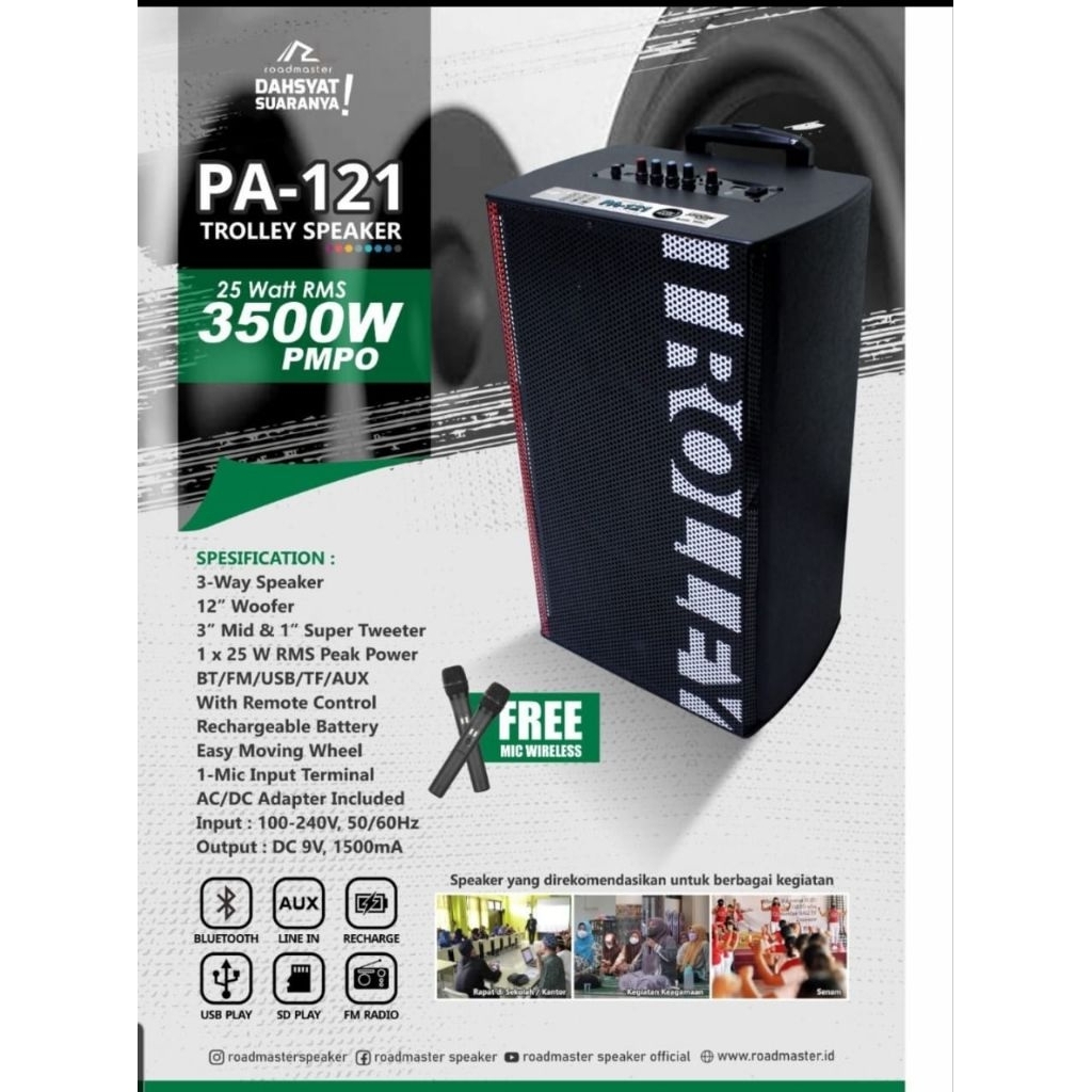 Speaker Roadmaster PA 121 Bluetooth TWS 12" Woofer