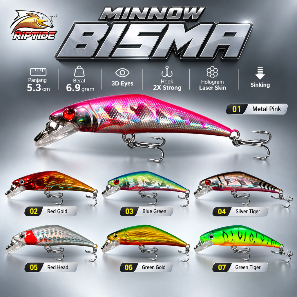 UMPAN PANCING LURE MINNOW Riptide BISMA Minnow Sinking Lure 6.9 CM 5.3 GRAM