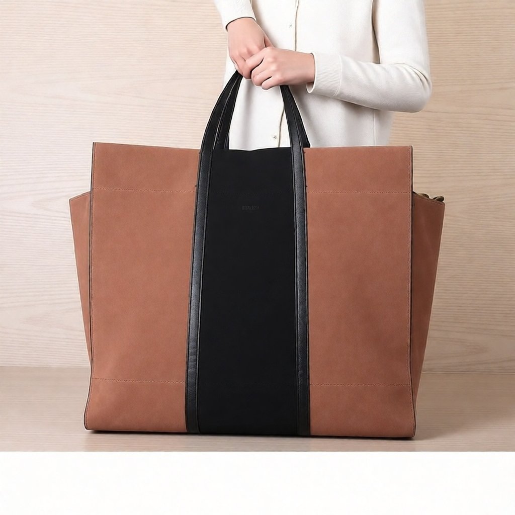 Fossil Carmen Tote Bag Leather & Suede Brown Black Preloved Original (Preloved) ga ada tas cover Tas