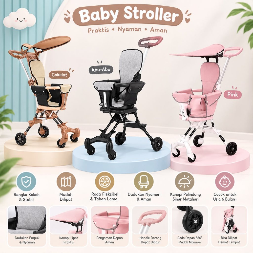 TERMURAH PRODUK STROLLER MAGIC BAYI MURAH KERETA BAYI DORONG RODA EMPAT/PERLENGKAPAN BAYI TRAVELING
