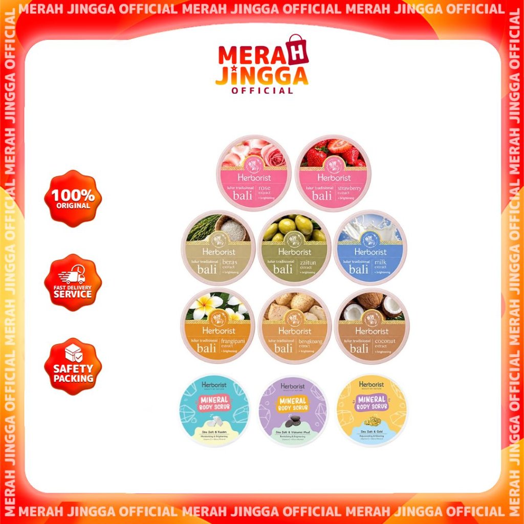 Herborist Natural Balinese Body Scrub AHA-BHA-PHA Lulur Exfoliasi - 100gr | Merah Jingga Official