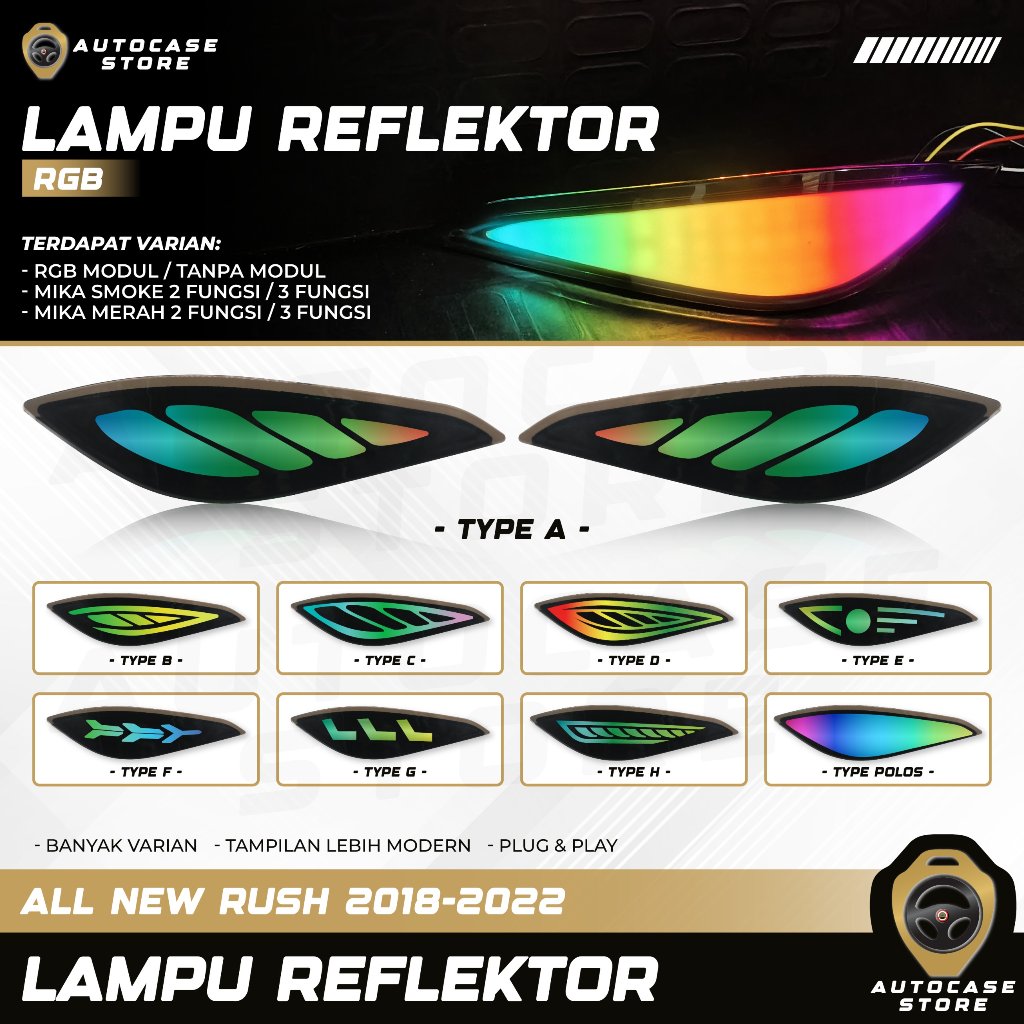 LAMPU REFLEKTOR MIKA SMOKE RGB & MIKA MERAH ALL NEW RUSH 2018-2022 AKSESORIS MOBIL PNP