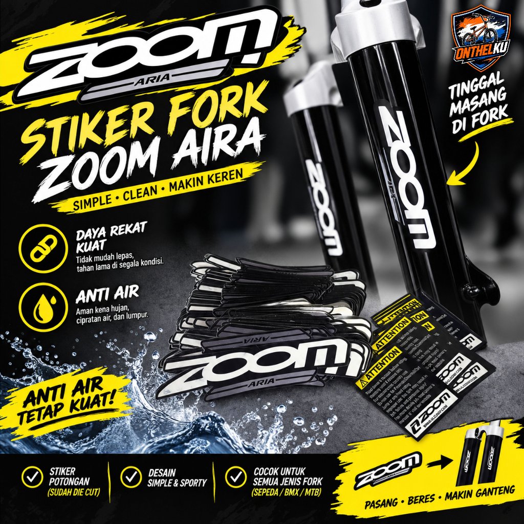 (COD) stiker fork garpu sepeda zoom aria BMX 18 20 glossy lentur anti air sepasang