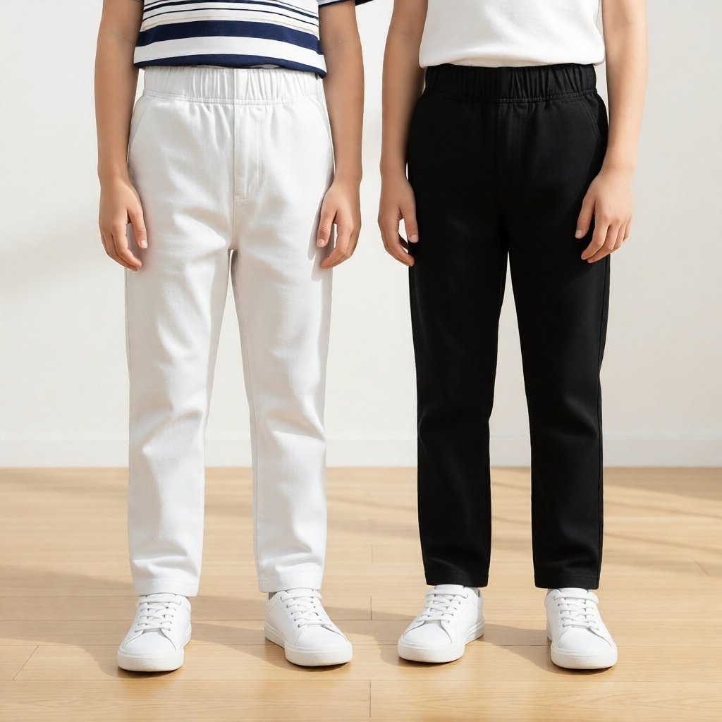Celana Chino Anak Laki Laki 1-11 Tahun Panjang Katun Formal - Warna Hitam Putih