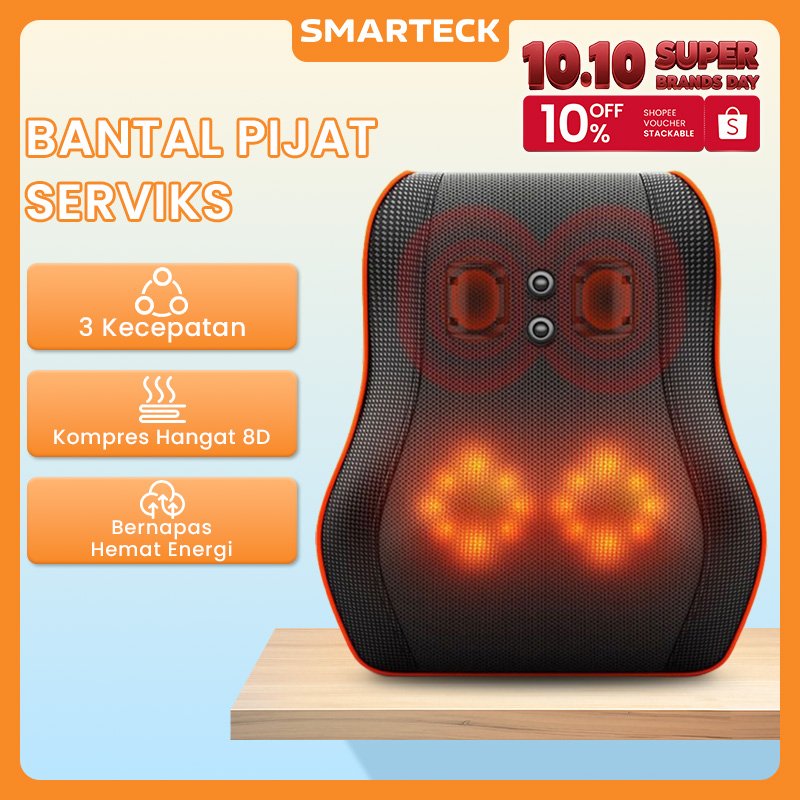 Smarteck Bantal Pijat Massage SMS02 Portable Alat Pijat Elektrik Terapi Pijat Bahu Dan Tulang Belaka