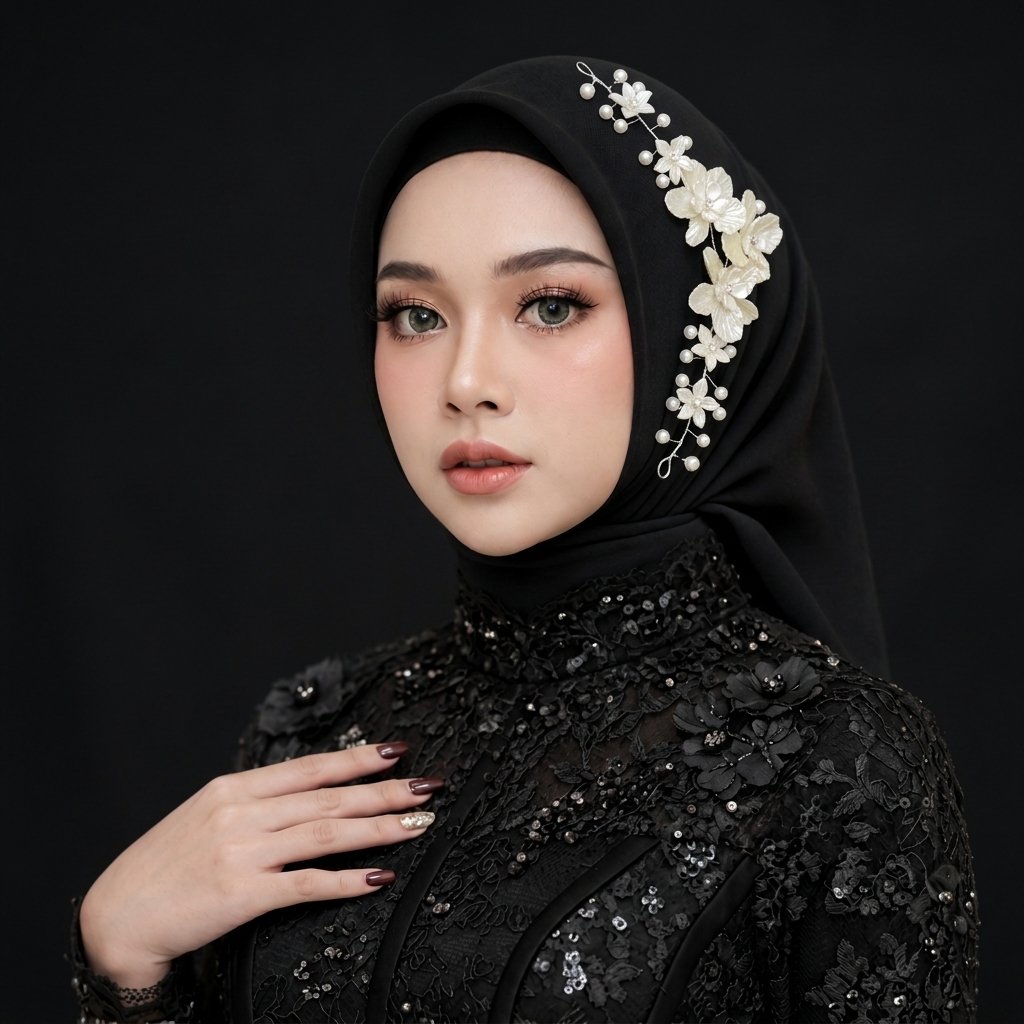 RISAOSHOP - R20 Mahkota Headpiece Hijab Mutiara Premium / Hiasan Rambut Pesta Jilbab Pengantin untuk
