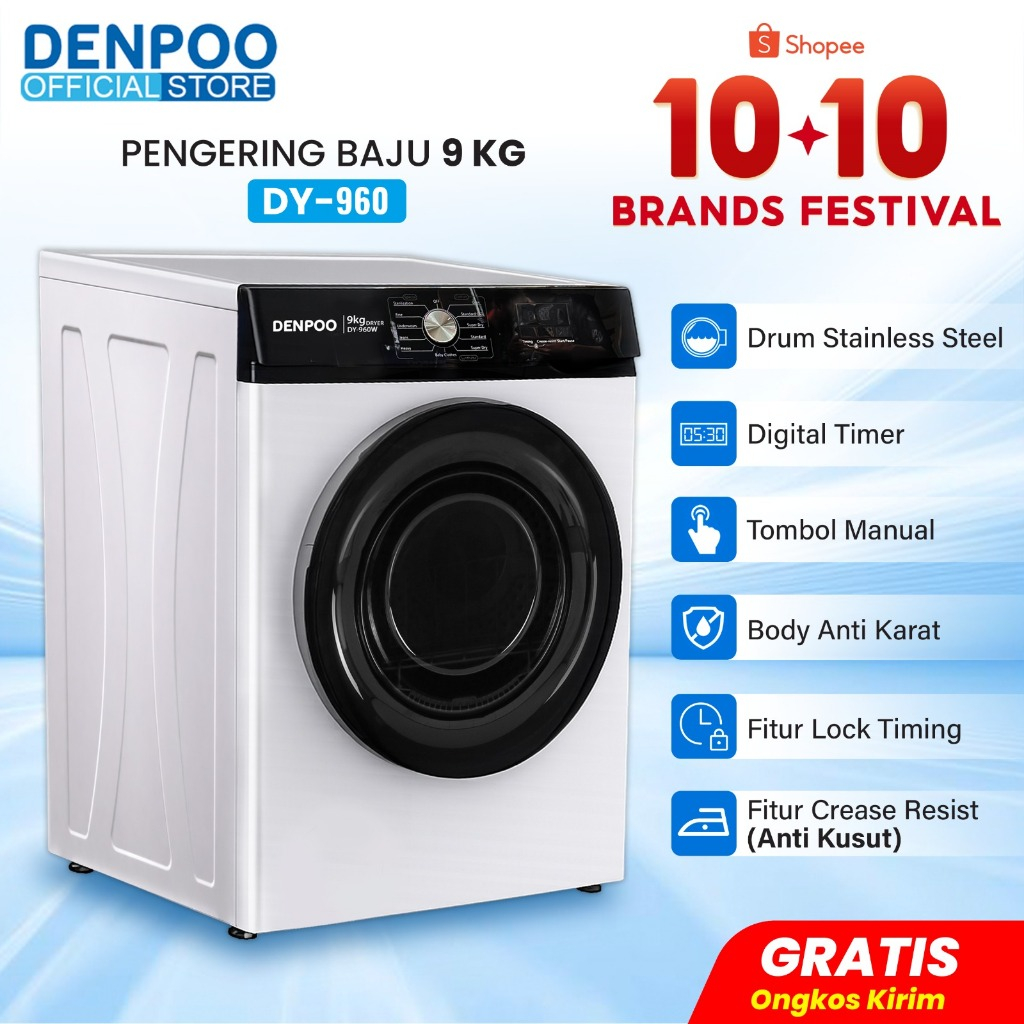 Denpoo Mesin Pengering Pakaian Laundry Mesin Dryer DY 960