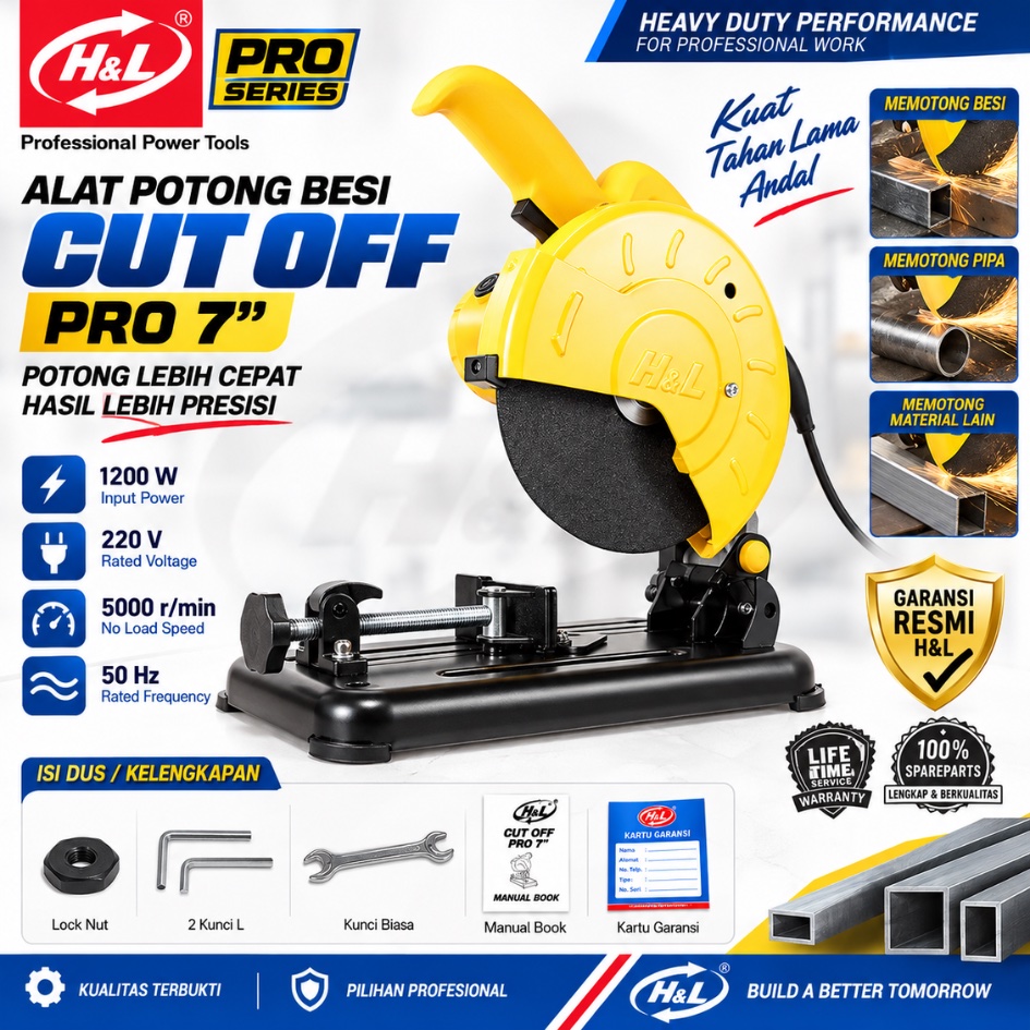 HNL H&L HL PRO 7" Mesin Potong Besi Cut Off 7 inch Pemotong Besi Cutting Wheel 1200 Watt  RCO180-1