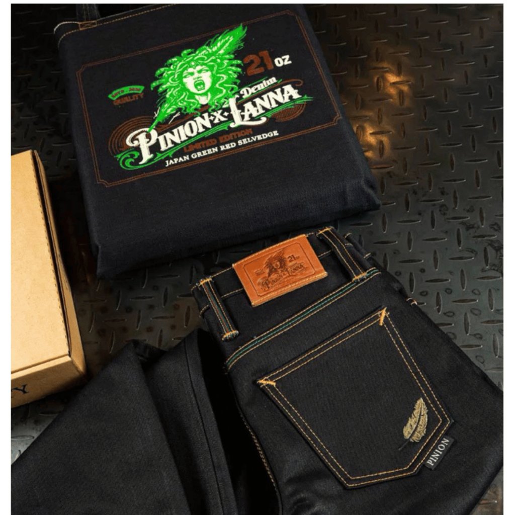 PINION DENIM - GREEN MEDUSA 21oz