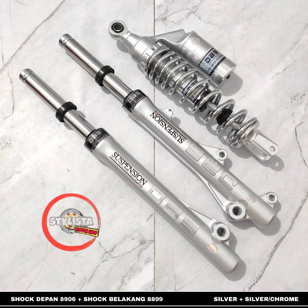 PAKET SHOCK DBS DEPAN BELAKANG SILVER CHROME/CHROME 8906+8899 KOMPLIT VARIO 110 / 125 / 150 / BEAT A