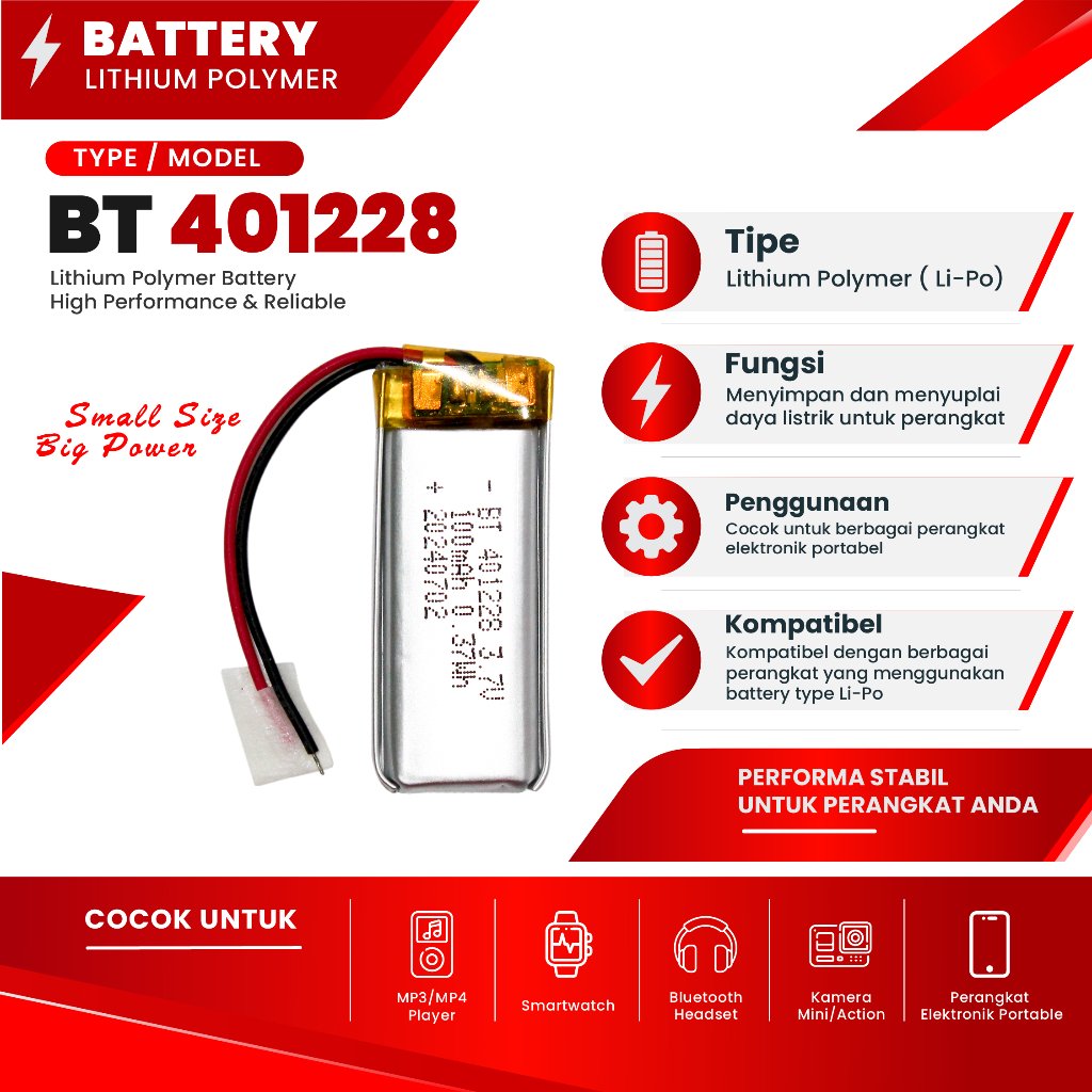 BUY 1 GET 1  Baterai LI-ON Polimer 401228 Baterai Headset Bluetooth / TWS / Lithium Polymer 401228 3