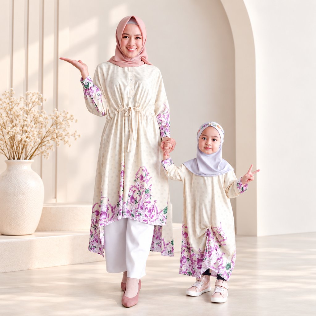 Atheera Humaira Tunik Moms & Kids Maxmara Silk Premium Adem Flowy Tunik Muslimah Ibu Anak