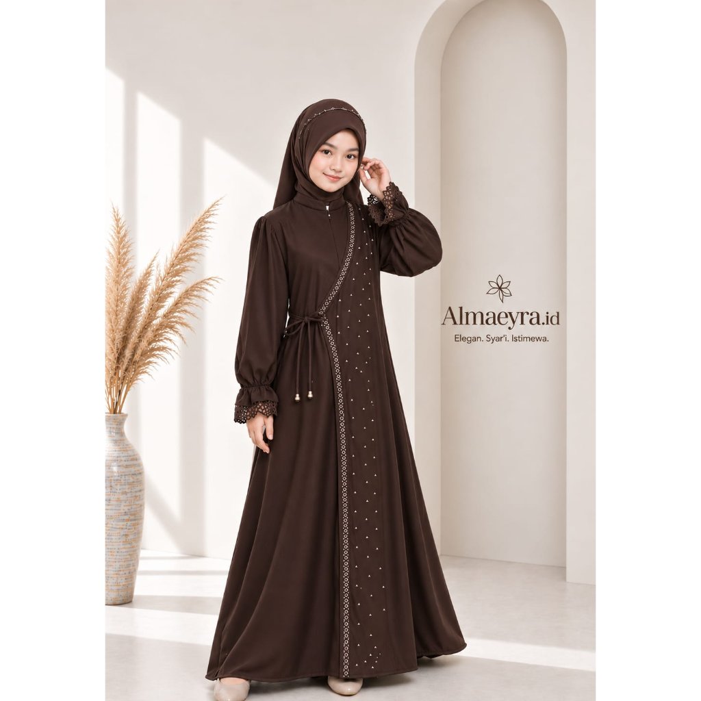 Aisyah Gamis Abaya Anak Remaja Tanggung Usia 6-14 Tahun Bahan Sabrina Anti Uv Mix Payet Swarovski